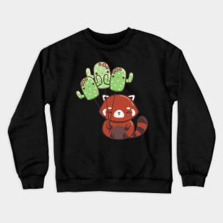 Red panda with cactus balloons Crewneck Sweatshirt